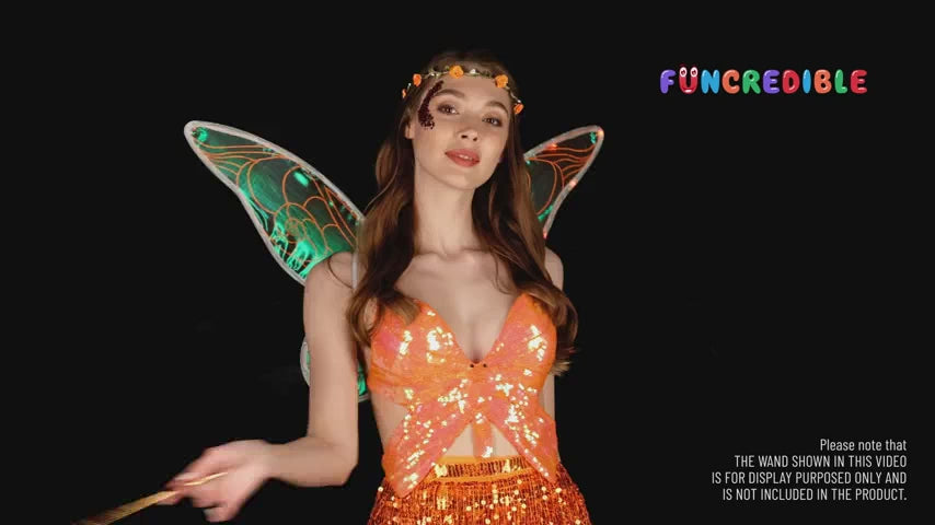 Funcredible Orange Holographic Light Up Fairy Wings Set, Crown and Glitter