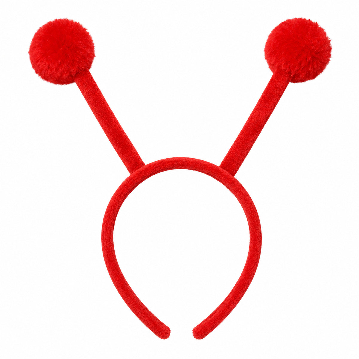 Red ladybug antenna headband with plush pom-poms